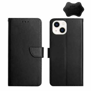 For iPhone 13 Genuine Leather Fingerprint-proof Horizontal Flip Phone Case(Black)