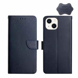 For iPhone 13 Genuine Leather Fingerprint-proof Horizontal Flip Phone Case(Blue)
