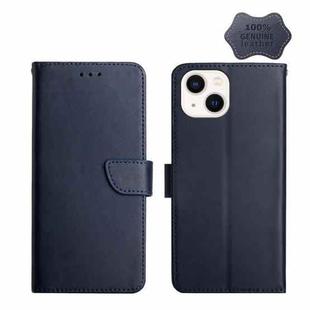 For iPhone 13 mini Genuine Leather Fingerprint-proof Horizontal Flip Phone Case (Blue)