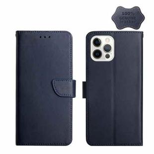 For iPhone 13 Pro Genuine Leather Fingerprint-proof Horizontal Flip Phone Case (Blue)