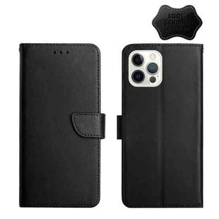 For iPhone 13 Pro Max Genuine Leather Fingerprint-proof Horizontal Flip Phone Case (Black)