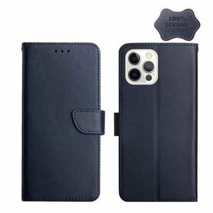 For iPhone 13 Pro Max Genuine Leather Fingerprint-proof Horizontal Flip Phone Case (Blue)