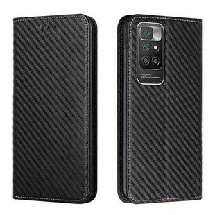 For Xiaomi Redmi 10 Carbon Fiber Texture Flip Holder Leather Phone Case(Black)