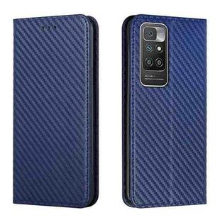 For Xiaomi Redmi 10 Carbon Fiber Texture Flip Holder Leather Phone Case(Blue)