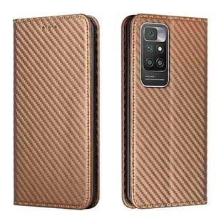 For Xiaomi Redmi 10 Carbon Fiber Texture Flip Holder Leather Phone Case(Brown)