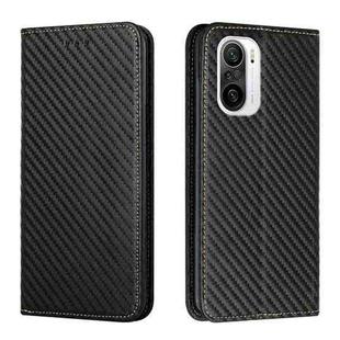 For Xiaomi Redmi K40 Carbon Fiber Texture Flip Holder Leather Phone Case(Black)