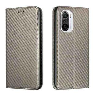 For Xiaomi Redmi K40 Carbon Fiber Texture Flip Holder Leather Phone Case(Grey)