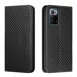 For Xiaomi Redmi Note 10 Pro 5G Carbon Fiber Texture Flip Holder Leather Phone Case(Black)