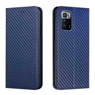 For Xiaomi Redmi Note 10 Pro 5G Carbon Fiber Texture Flip Holder Leather Phone Case(Blue)