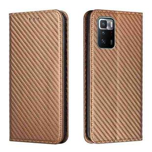 For Xiaomi Redmi Note 10 Pro 5G Carbon Fiber Texture Flip Holder Leather Phone Case(Brown)