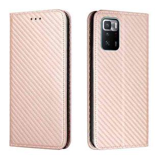 For Xiaomi Redmi Note 10 Pro 5G Carbon Fiber Texture Flip Holder Leather Phone Case(Rose Gold)