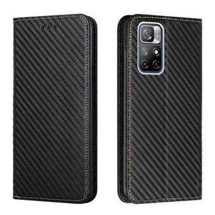 For Xiaomi Redmi Note 11 5G CN Version Carbon Fiber Texture Flip Holder Leather Phone Case(Black)