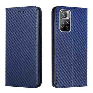For Xiaomi Redmi Note 11 5G CN Version Carbon Fiber Texture Flip Holder Leather Phone Case(Blue)