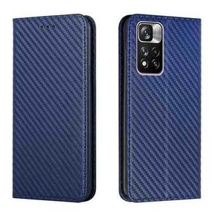 For Xiaomi Redmi Note 11 Pro 5G CN Version Carbon Fiber Texture Flip Holder Leather Phone Case(Blue)