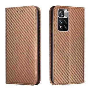 For Xiaomi Redmi Note 11 Pro 5G CN Version Carbon Fiber Texture Flip Holder Leather Phone Case(Brown)