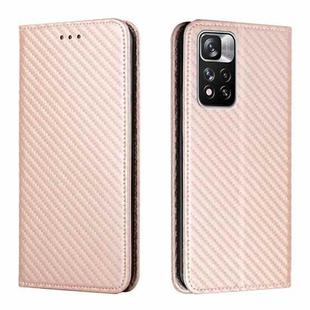 For Xiaomi Redmi Note 11 Pro 5G CN Version Carbon Fiber Texture Flip Holder Leather Phone Case(Rose Gold)