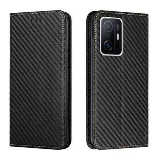 For Xiaomi Mi 11T Carbon Fiber Texture Flip Holder Leather Phone Case(Black)