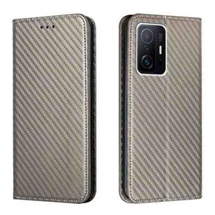 For Xiaomi Mi 11T Carbon Fiber Texture Flip Holder Leather Phone Case(Grey)