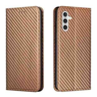 For Samsung Galaxy A13 5G Carbon Fiber Texture Flip Holder Leather Phone Case(Brown)