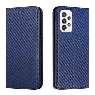 For Samsung Galaxy A33 5G Carbon Fiber Texture Flip Holder Leather Phone Case(Blue)