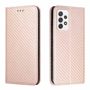 For Samsung Galaxy A33 5G Carbon Fiber Texture Flip Holder Leather Phone Case(Rose Gold)