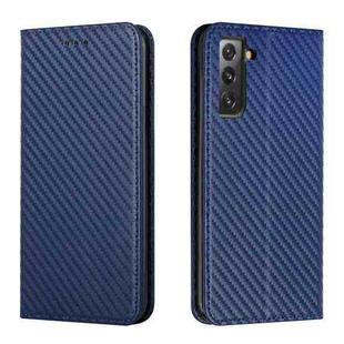 For Samsung Galaxy S22+ 5G Carbon Fiber Texture Flip Holder Leather Phone Case(Blue)