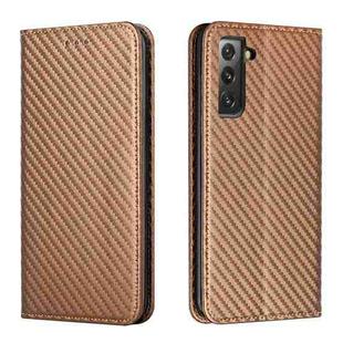 For Samsung Galaxy S22+ 5G Carbon Fiber Texture Flip Holder Leather Phone Case(Brown)