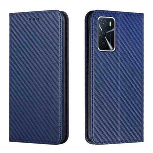 For OPPO A16 Carbon Fiber Texture Flip Holder Leather Phone Case(Blue)