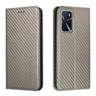 For OPPO A16 Carbon Fiber Texture Flip Holder Leather Phone Case(Grey)