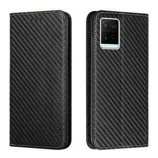 For vivo Y21 Carbon Fiber Texture Flip Holder Leather Phone Case(Black)