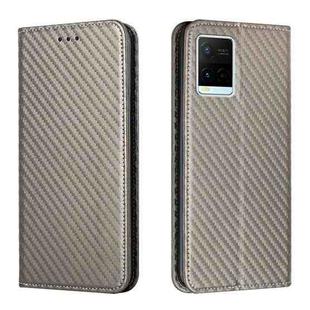 For vivo Y21 Carbon Fiber Texture Flip Holder Leather Phone Case(Grey)