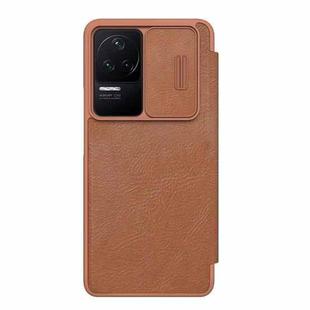 For Xiaomi Redmi K40S NILLKIN QIN Series Pro Sliding Camera Cover Design Leather Phone Case(Brown)