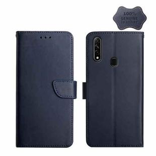 For OPPO A8 Genuine Leather Fingerprint-proof Horizontal Flip Phone Case(Blue)