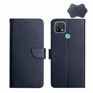For OPPO A15 Genuine Leather Fingerprint-proof Horizontal Flip Phone Case(Blue)