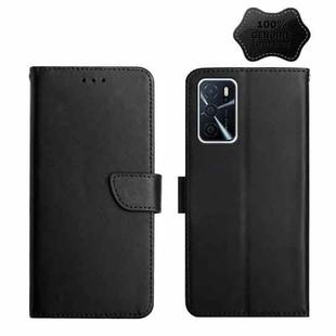 For OPPO A16 Genuine Leather Fingerprint-proof Horizontal Flip Phone Case(Black)