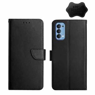 For OPPO Reno4 Genuine Leather Fingerprint-proof Horizontal Flip Phone Case(Black)