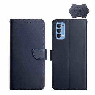For OPPO Reno4 Genuine Leather Fingerprint-proof Horizontal Flip Phone Case(Blue)