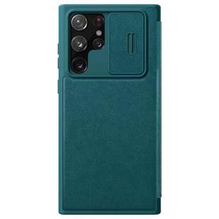 For Samsung Galaxy S22 Ultra 5G NILLKIN QIN Series Pro Sliding Camera Cover Design PC + TPU + PU Leather Phone Case(Leather Green)