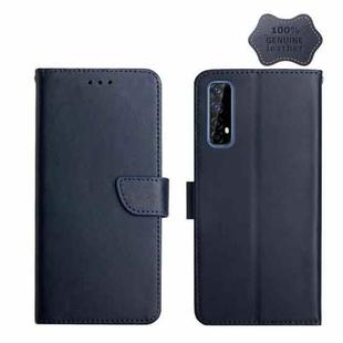 For OPPO Realme 7 Genuine Leather Fingerprint-proof Horizontal Flip Phone Case(Blue)