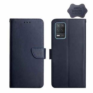 For OPPO Realme 8 5G Genuine Leather Fingerprint-proof Horizontal Flip Phone Case(Blue)