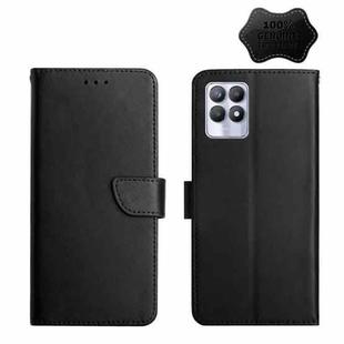 For OPPO Realme 8i Genuine Leather Fingerprint-proof Horizontal Flip Phone Case(Black)