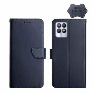 For OPPO Realme 8i Genuine Leather Fingerprint-proof Horizontal Flip Phone Case(Blue)