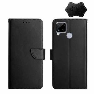 For OPPO Realme C15 Genuine Leather Fingerprint-proof Horizontal Flip Phone Case(Black)