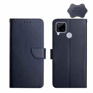 For OPPO Realme C15 Genuine Leather Fingerprint-proof Horizontal Flip Phone Case(Blue)