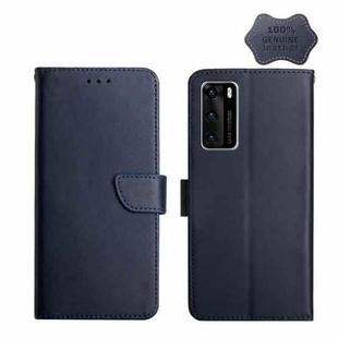 For Huawei P40 Genuine Leather Fingerprint-proof Horizontal Flip Phone Case(Blue)