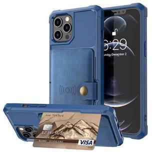 For iPhone 12 Pro Max Magnetic Wallet Card Bag Leather Case(Navy Blue)