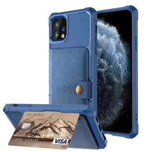 For iPhone 11 Pro Magnetic Wallet Card Bag Leather Case (Navy Blue)
