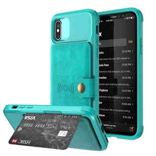 For iPhone X / XS Magnetic Wallet Card Bag Leather Case(Cyan)