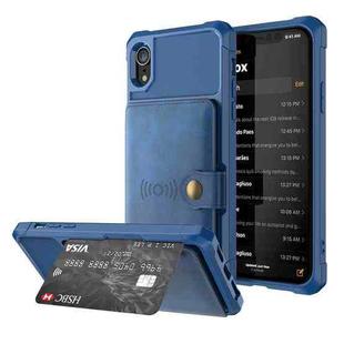 For iPhone XR Magnetic Wallet Card Bag Leather Case(Navy Blue)