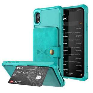 For iPhone XR Magnetic Wallet Card Bag Leather Case(Cyan)